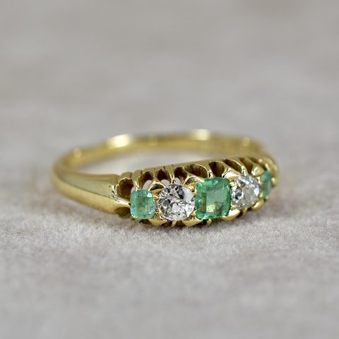 Antique Emerald & Diamond Boat Ring