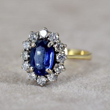 Vintage Sapphire & Diamond Oval Cluster