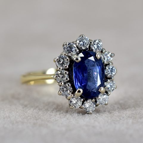 Vintage Sapphire & Diamond Oval Cluster