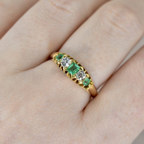 Antique Emerald & Diamond Boat Ring