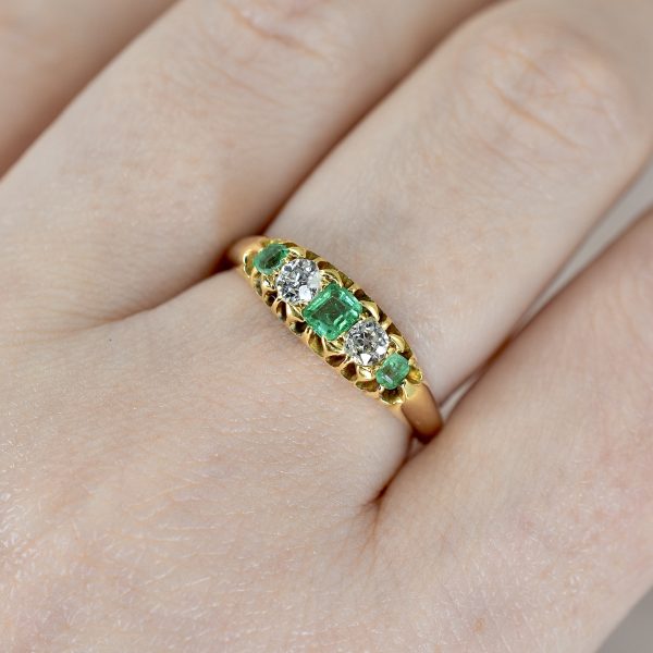 Antique Emerald & Diamond Boat Ring