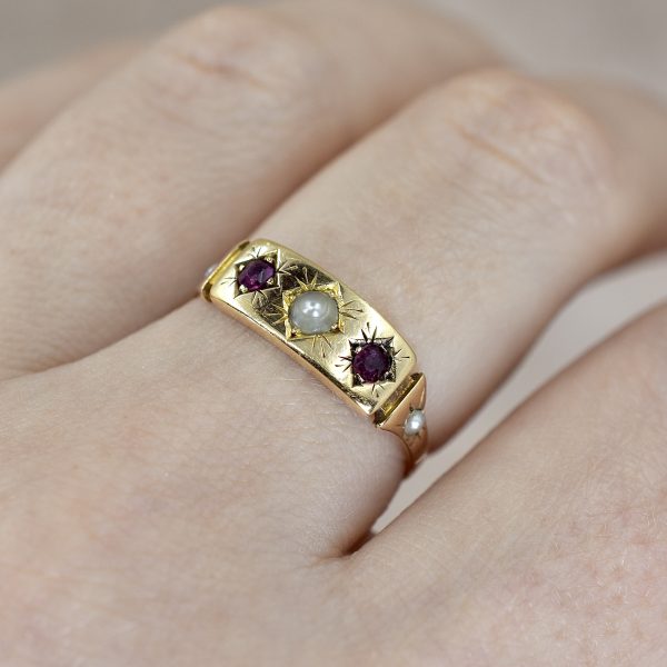 Antique Garnet & Pearl Ring