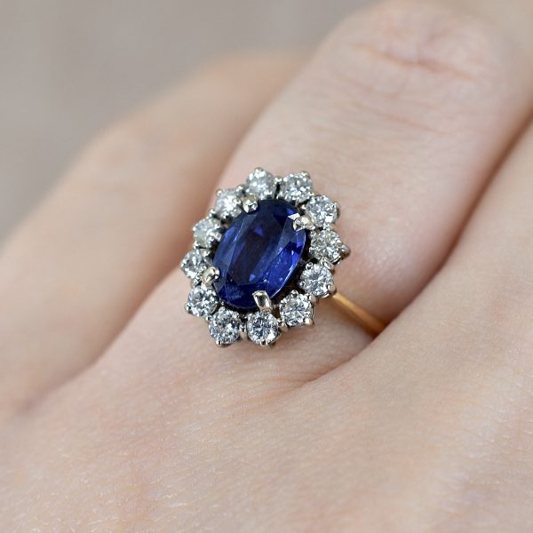 Vintage Sapphire & Diamond Oval Cluster