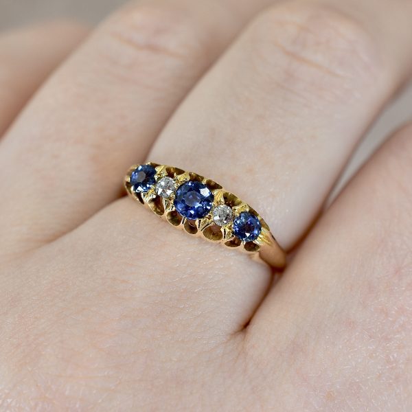 Antique Sapphire & Diamond Boat Ring