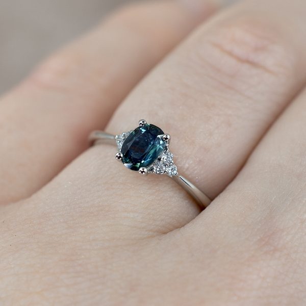 Teal Sapphire & Diamond Trefoil Ring