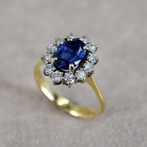 Vintage Sapphire & Diamond Oval Cluster