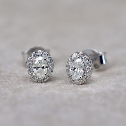 Oval Halo Diamond Stud Earrings