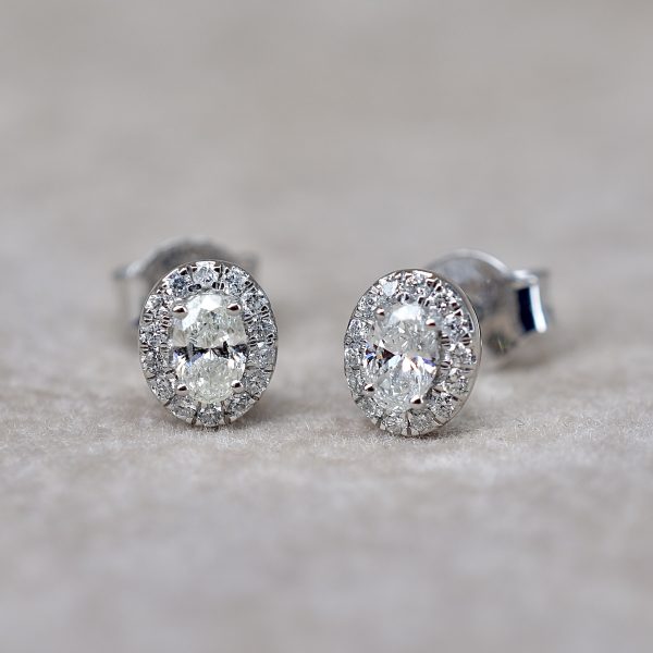 Oval Halo Diamond Stud Earrings