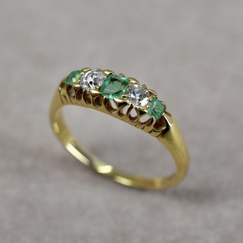Antique Emerald & Diamond Boat Ring