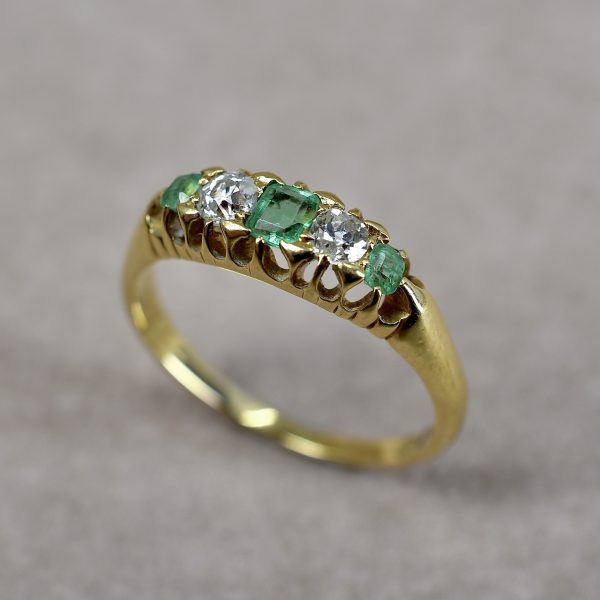 Antique Emerald & Diamond Boat Ring