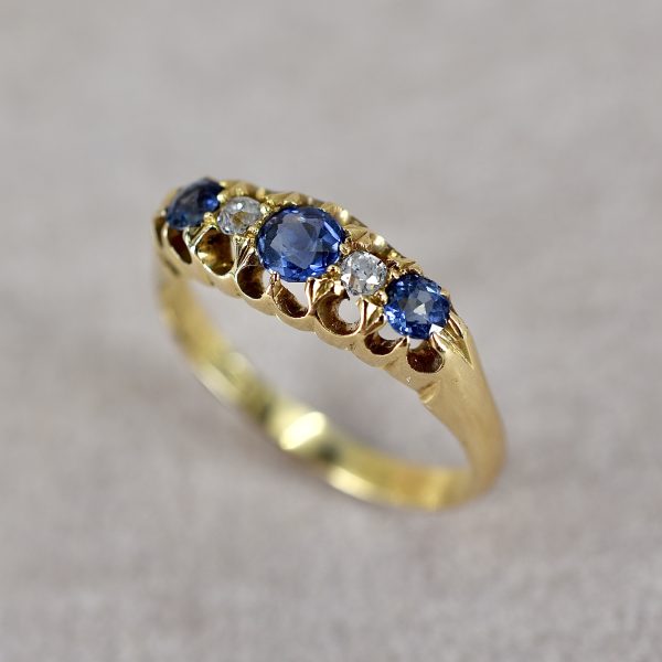 Antique Sapphire & Diamond Boat Ring