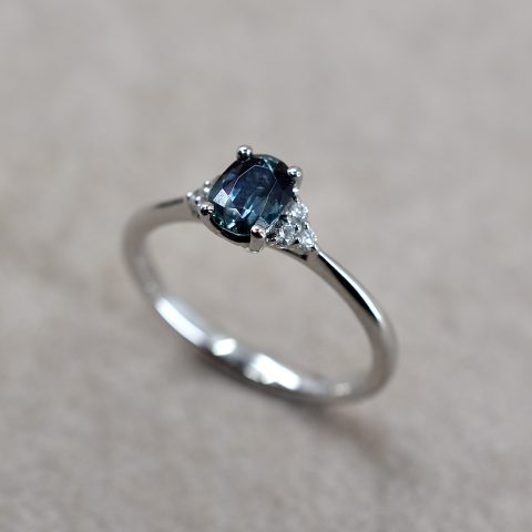 Teal Sapphire & Diamond Trefoil Ring