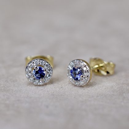Halo Sapphire and Diamond Studs