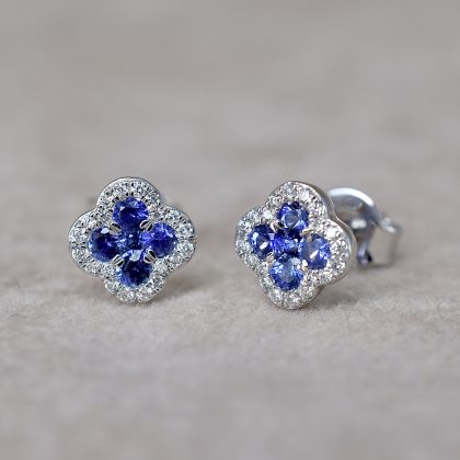 Clover Sapphire and Diamond Studs
