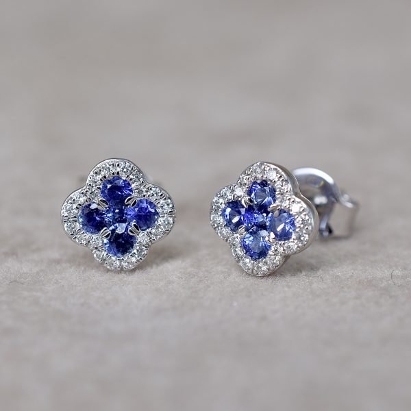 Clover Sapphire and Diamond Studs