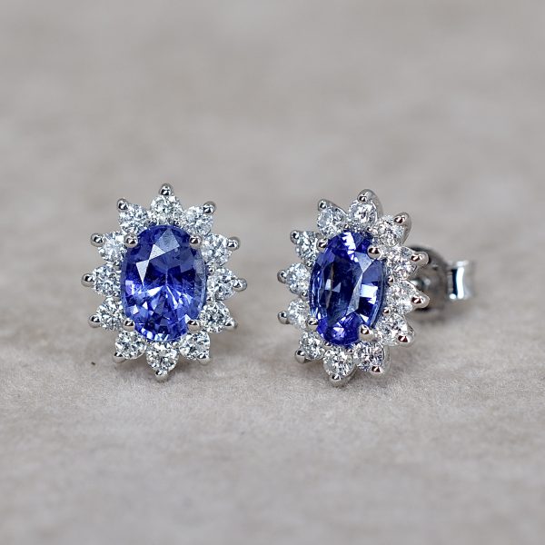 Oval Cluster Sapphire and Diamond Studs