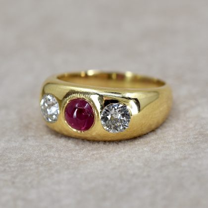 Vintage Cabochon Ruby & Diamond Band