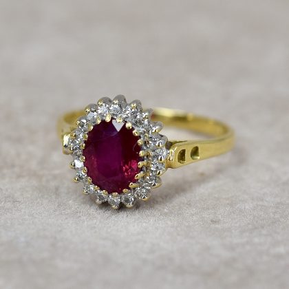Vintage Ruby & Diamond Oval Cluster Ring