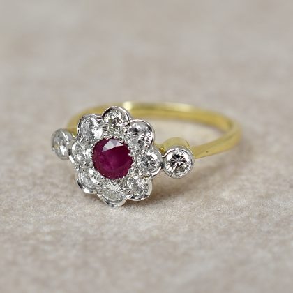Vintage Ruby & Diamond Flower Cluster Ring