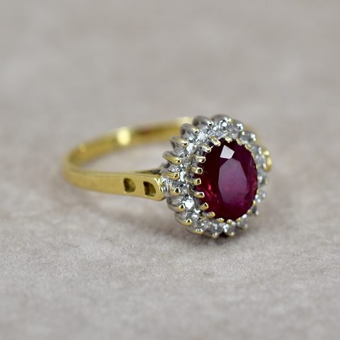 Vintage Ruby & Diamond Oval Cluster Ring