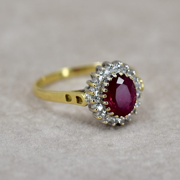 Vintage Ruby & Diamond Oval Cluster Ring