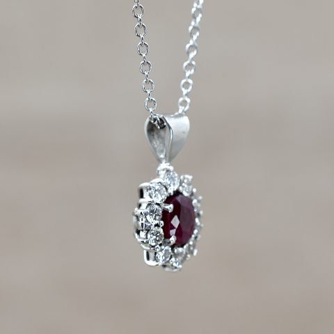 Vintage Ruby & Diamond Oval Cluster Necklace