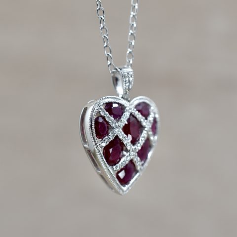 Vintage Ruby & Diamond Heart Necklace
