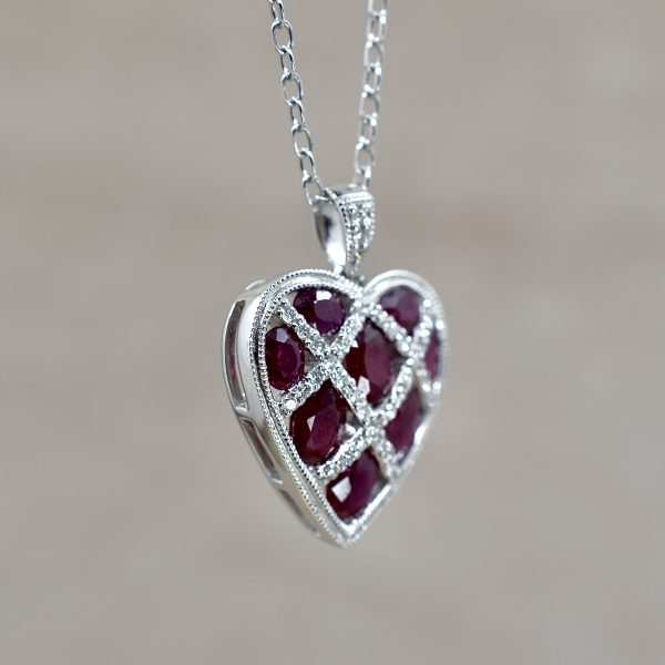 Vintage Ruby & Diamond Heart Necklace