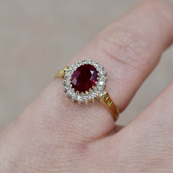 Vintage Ruby & Diamond Oval Cluster Ring