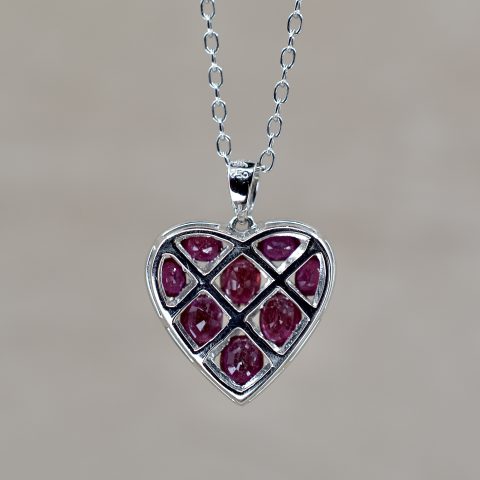 Vintage Ruby & Diamond Heart Necklace