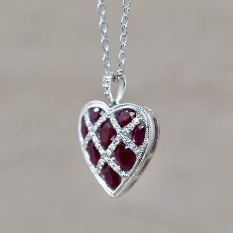 Vintage Ruby & Diamond Heart Necklace