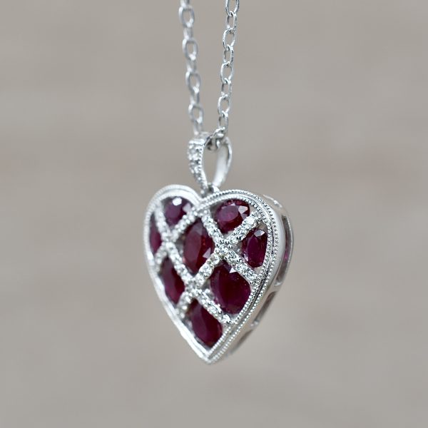 Vintage Ruby & Diamond Heart Necklace
