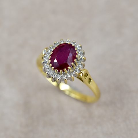 Vintage Ruby & Diamond Oval Cluster Ring